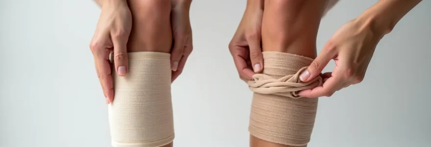 Comparaison visuelle des mécanismes de compression élastique et de contention inélastique sur une jambe