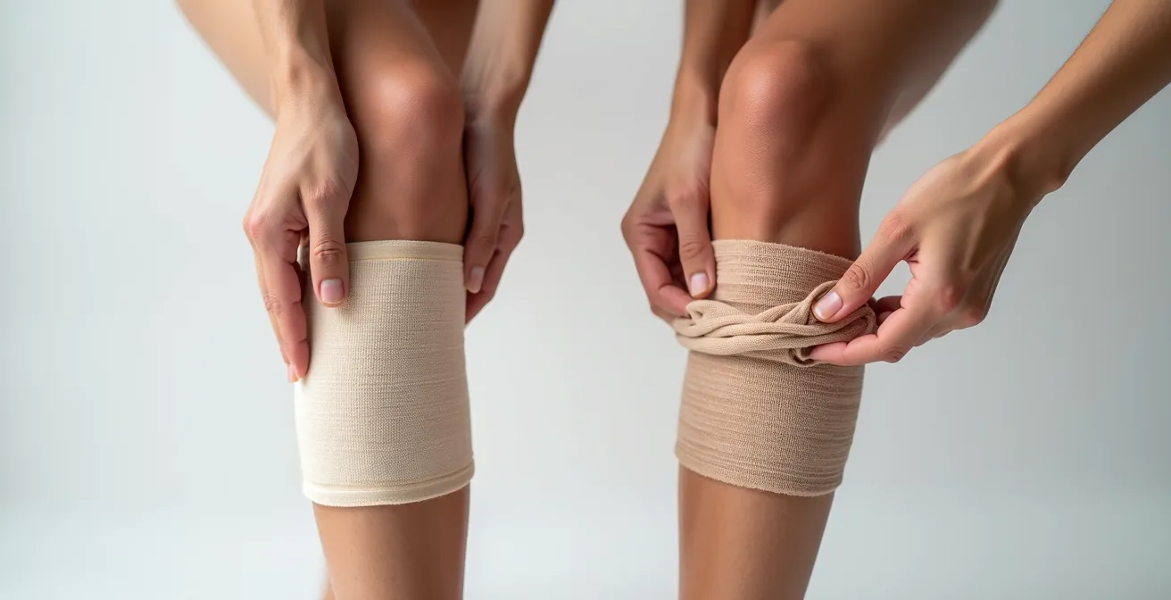 Comparaison visuelle des mécanismes de compression élastique et de contention inélastique sur une jambe